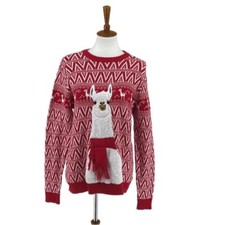 Women's 33 Degrees Red White Llama Cotton Holiday Christmas Sweater sz M