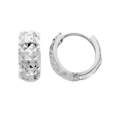 Genuine 14k White Gold 5mm Extra Small Diamond-cut Hoop Earrings