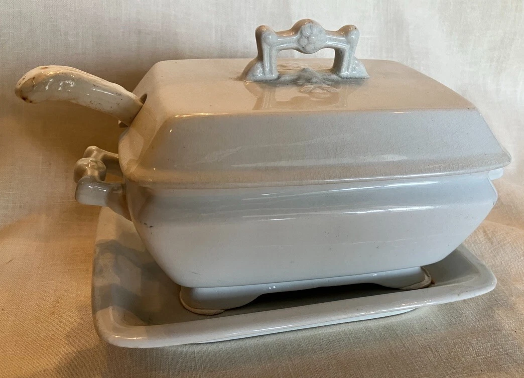 Antique White Ironstone Sauce Tureen with Lid, Underplate and Ladle Wilkinson