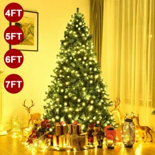 Green Spruce Artificial Realistic Holiday Christmas Tree Decor with LED Lights
