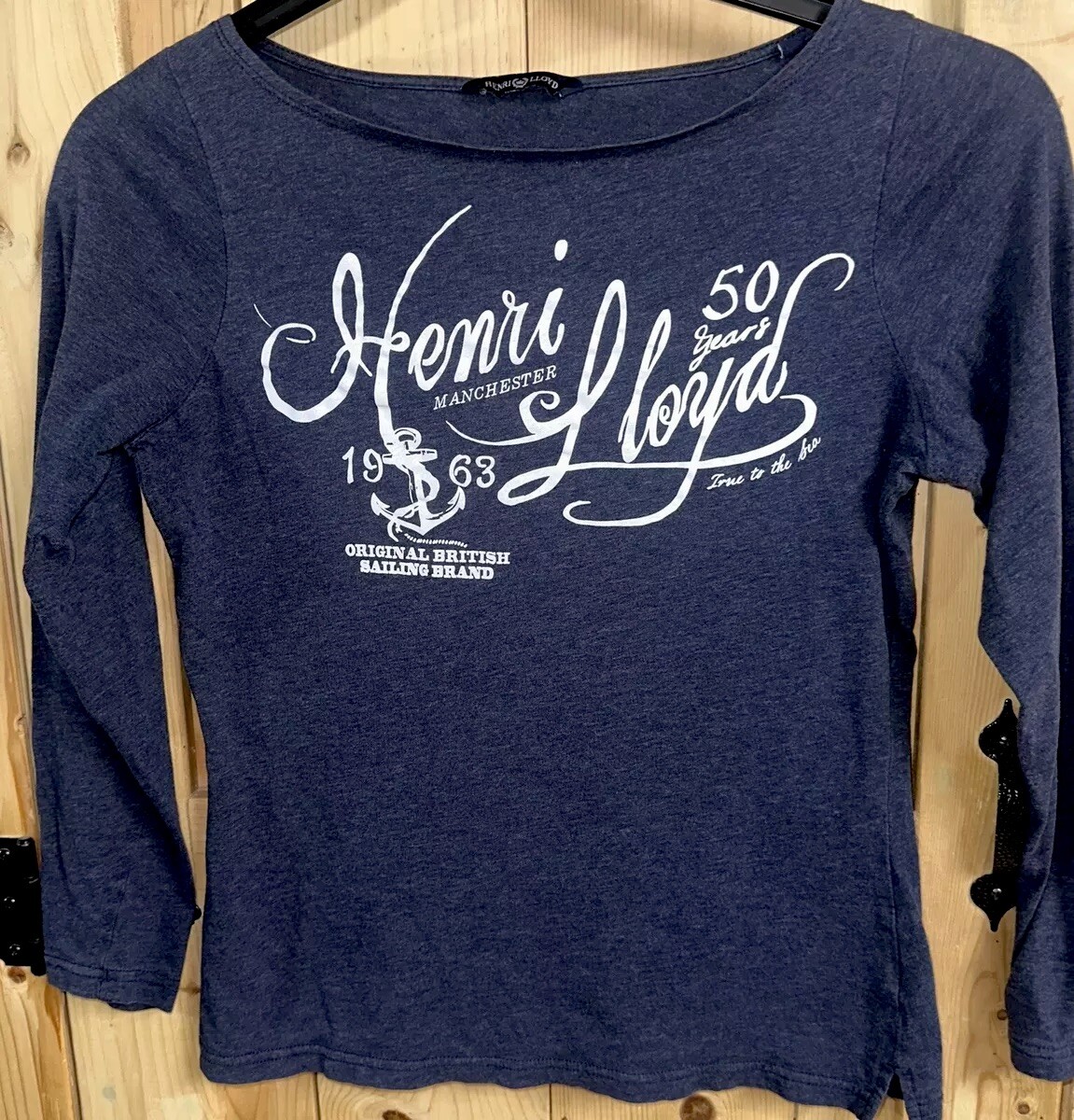 WOMENS HENRI LLOYD Gray/blue TOP T-SHIRT BOAT NEck Sailing 50 Yrs