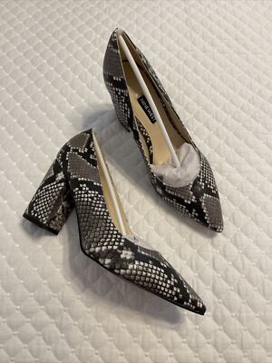 NEW Nine West CARA 3 Leather Gray Multi Texture Pointy Toe Block Heels Size 7.5