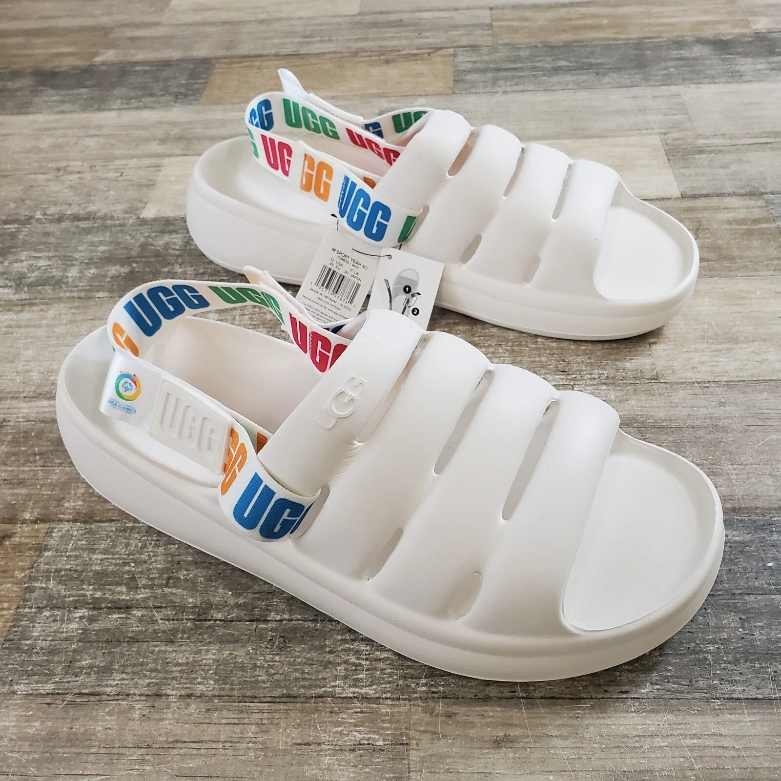 Sandali UGG uomo sportivi Yeah Slides slingback taglia 12 scarpe Special Olympics