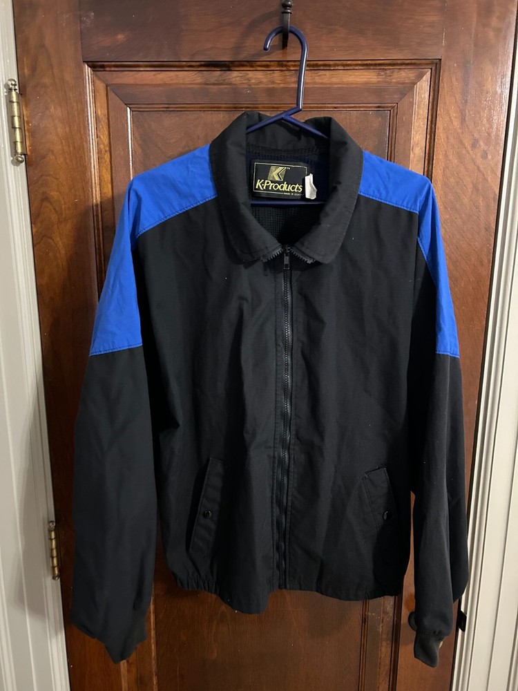 Vintage K-Products USA Made Black Blue Full Zip Jacket Size L