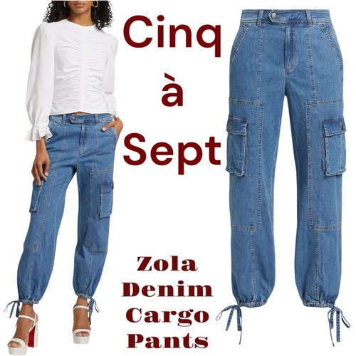 Cinq a Sept Denim Cargohose Bündchen Utility Taschen helle Waschung $ 345 Neu mit Etikett Gr. Small - Bild 1 von 8