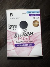 L'eggs ~ Silken Mist 2 Pair Women's Tights Hose Black Mist Control Top Ultra ~ B