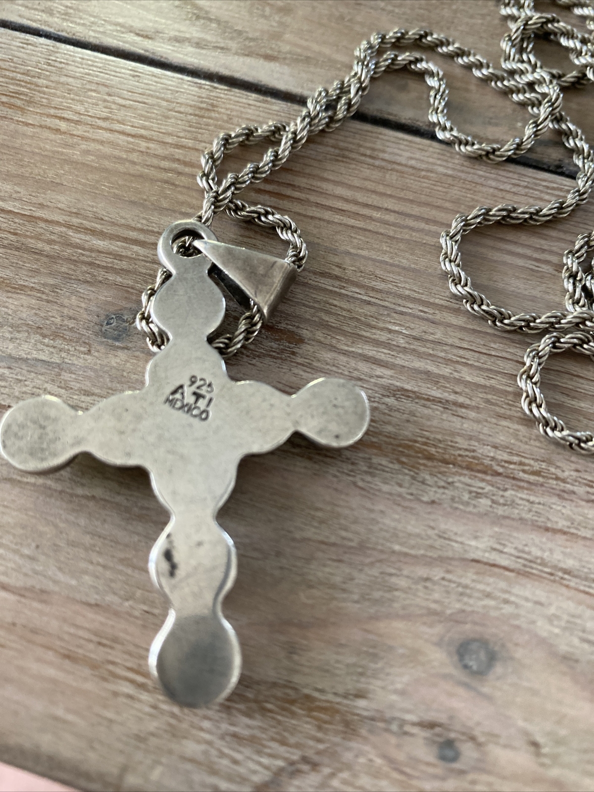 Solid Sterling Silver Rope Chain & Bubble Cross P… - image 4
