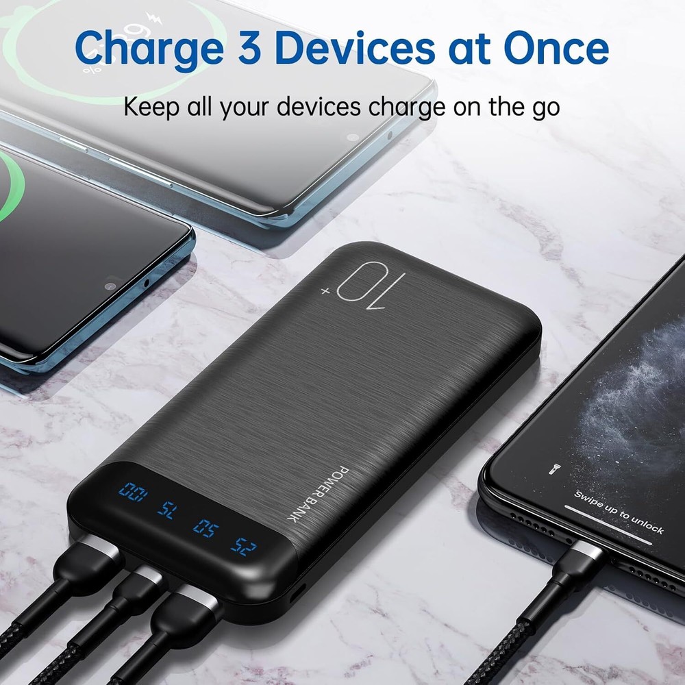 10000mAh Slim Power Bank with Dual 2.4A USB Fast Charging