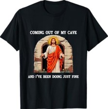 Funny Easter Jesus Coming Out of My Cave Retro Humor Easter T-Shirt