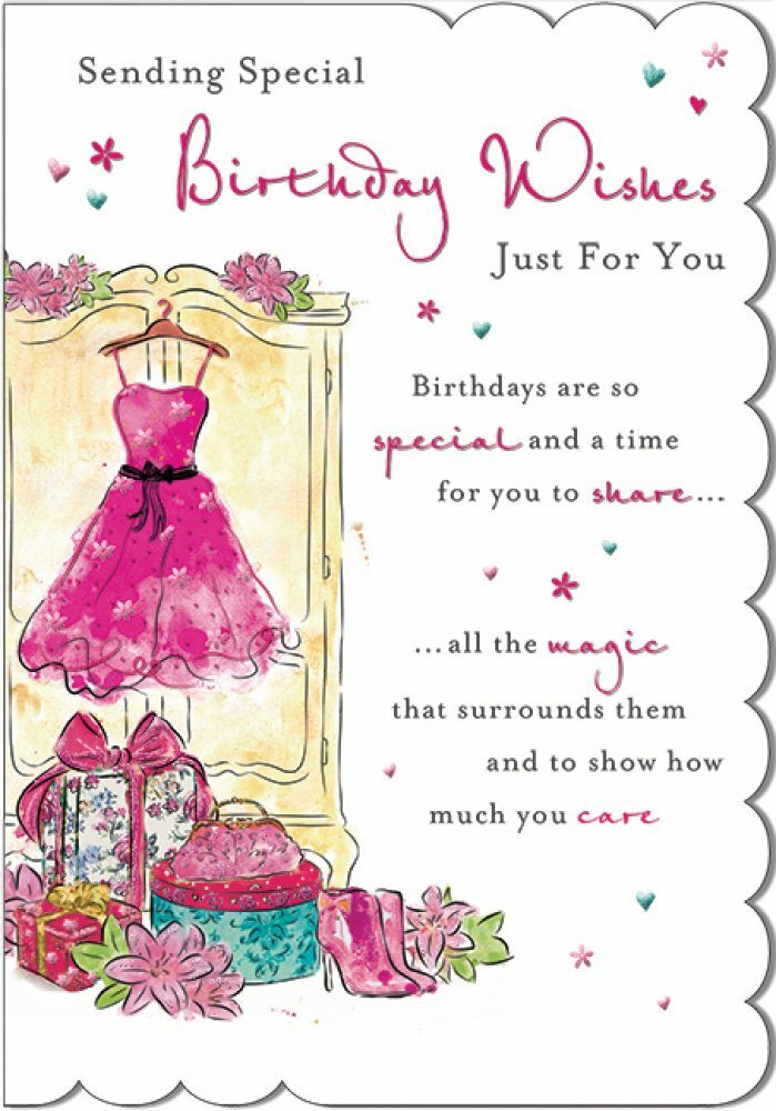 Pink Dress Happy Birthday Greeting Card With Verses Female Piccadilly Greetings