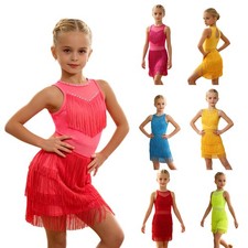 Girls Dancewear Latin Skirted Party Dress Cha-cha Ballroom Hip-Hop Cross Back