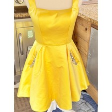 Sherri Hill Yellow Satin Open Back Homecoming Prom Dress Size 4