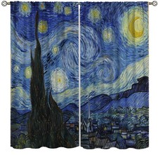 Starry Night Blackout Curtains for Bedroom, Oil Painting Blue Abstract Stars ...