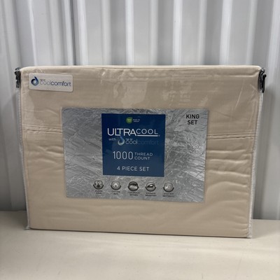 Ultracool Cool Comfort Solid Tan 4 Pc Sheet Set KG TC 1000 Cotton Blend Tan NWT