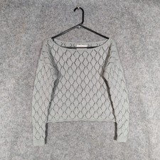 Rowan Jumper Size Small Grey Pointelle Hand Knit Cropped Diamond Crochet
