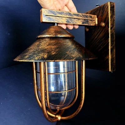 Outdoor Industrial Nautical Wall Sconce Light Fixture Bronze Finish Auto Sensor - Image 1 of 4