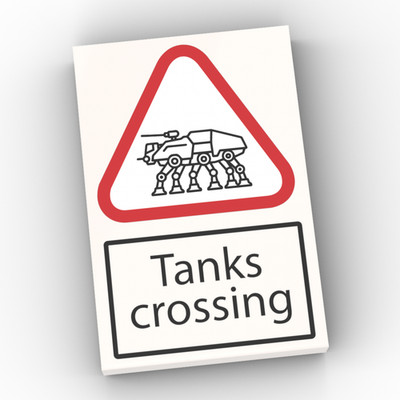 LEGO  Fliese 2x3: ''Tanks crossing'' Schild (custom print)