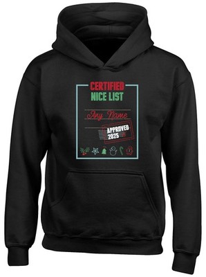 PERSONALISIERTER ZERTIFIZIERTER SCHÖNER LISTE LUSTIGER WEIHNACHTEN KINDER HOODIE GESCHENK KAPUZE TOP