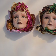 2-Pack Venetian Masquerade Mardi Gras Hanging Masks, Fabric Sequin, Floral