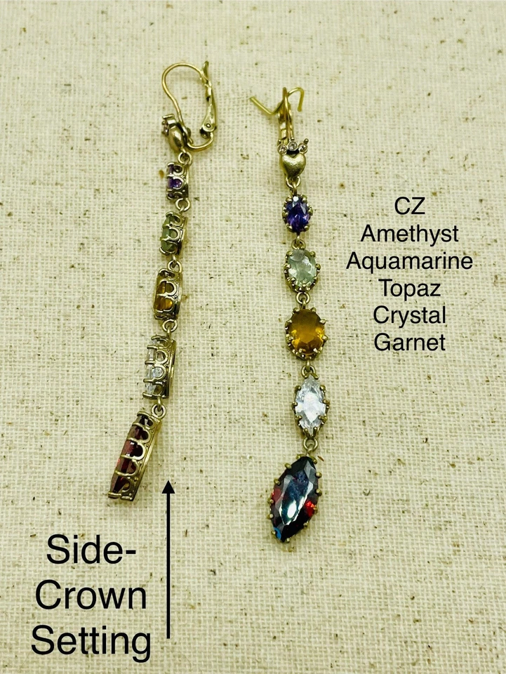 Juicy Couture редкая ВИНТАЖНАЯ линейный CZ серьги мульти радуга надпись позолоченный - Изображение 4 из 4