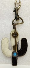 Western Hair on Hide Cowhide Cactus Keychain Key Fob Purse Charm Skeleton Key
