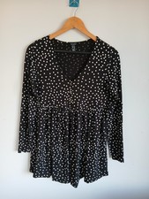 New Look Long Sleeved Maternity Top, Black with White Spots, Size 10