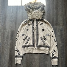 Lucky brand M Womens trim hoodie Asian graphic print zip up sweatshirt indie Y2K
