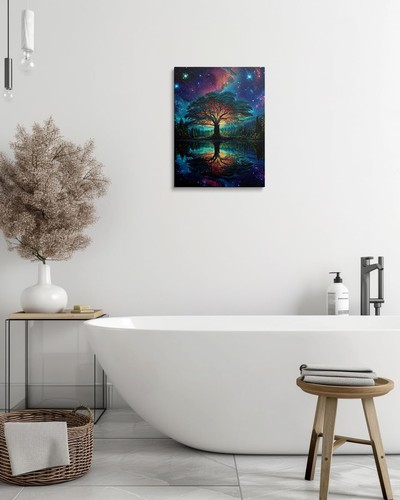 Mystical Tree of Life Wall Art Canvas Framed Fantasy Forest Reflection Lake F... - Picture 6 of 9