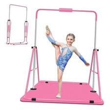 Gymnastics Bar for Kids, Adjustable Height Gymnastic Horizontal Pink with mat