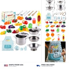 35 Pcs Kitchen Pretend Play Accessories Toys,Cooking Set with Stainless Steel...