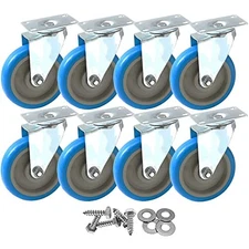 8 Pack 5 Inch Combo Caster Swivel Plate 5" No Brake 8pcs + Screws - Blue Blue