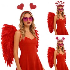 3Pcs Feather Angel Wings Elastic Shoulder Strap w/Headbands Heart Sunglasses Set