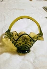 Vintage Fenton St. Patrick’s Green Glass Hobnail Basket, Ruffled Edge EUC 👀