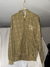 Official Guinness Sweatshirt Trademark Hoodie Full Zip Logo Sz L Brown Plaid