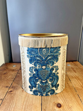 VINTAGE DAMASK FABRIC COVERED COUNTRY HOUSE TIN WASTE PAPER BIN WORCESTER WARE