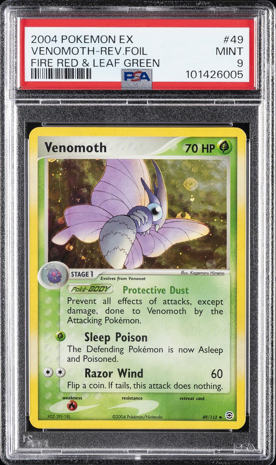 2004 POKEMON EX FIRE RED & LEAF GREEN #49 VENOMOTH-REVERSE FOIL PSA 9