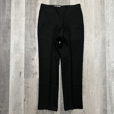 VTG 70s Winston Black Worsted Wool Pleated Cuffed Solid Dress Pants Trousers 32