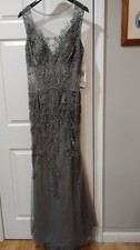 Gown Size 12 by Jovani Color:Gunmetal Two Jeweled Sheer Skirts Jeweled Embroider