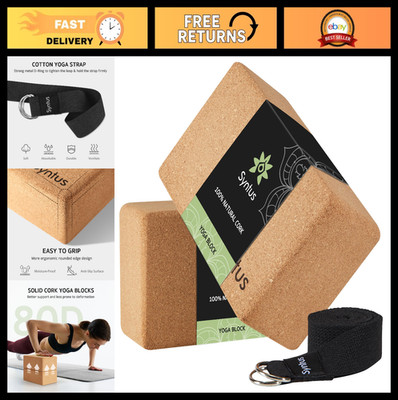 Yoga Block and Strap Set - 2 Non-Slip Foam Blocks 9x6x4'' + 8FT D-Ring Strap for