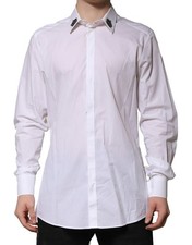 Dolce & Gabbana White Cotton Crown Collar GOLD Formal Men's Shirt