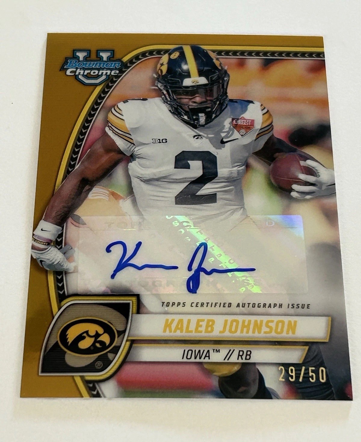 2024 Bowman Chrome U Kaleb Johnson Gold Refractor Auto /50 Steelers Color Match!