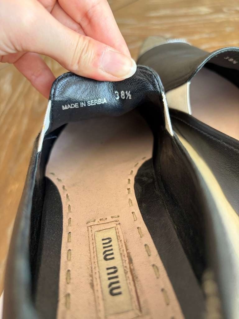 Miu Miu Black Leather Slip-Ons with Metallic Silver Toe | eBay