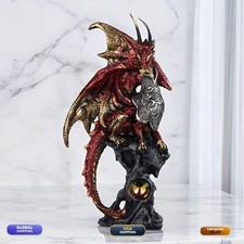 Ice Armor Hand Painted 6.25H Red Dragon Guarding Pearl Figurine Statue