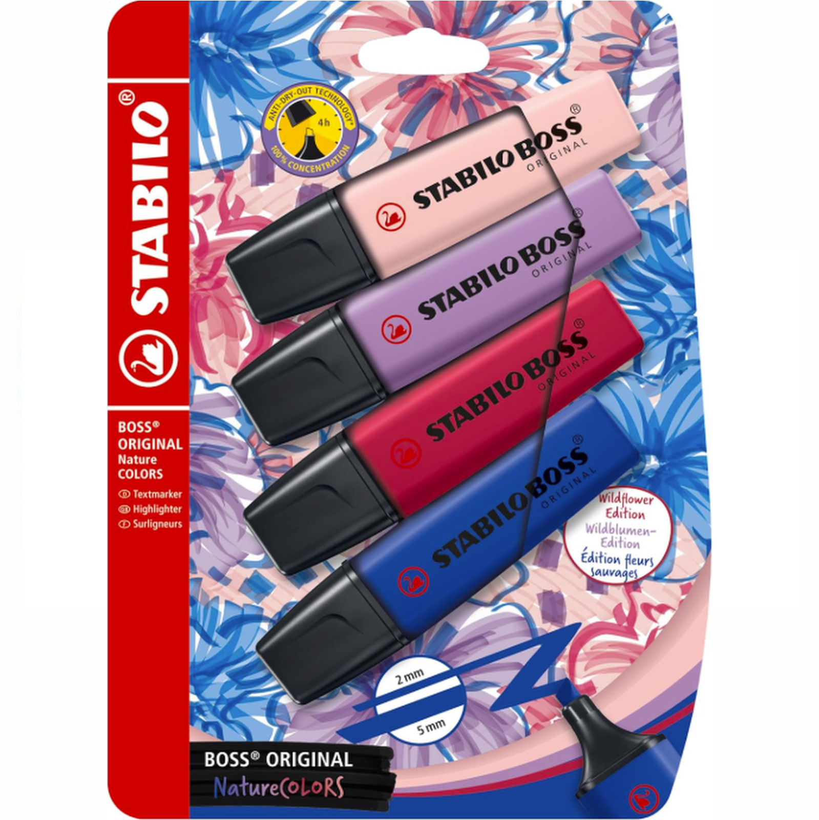 Highlighter - STABILO BOSS ORIGINAL NatureCOLORS Wildflowers - Pack of 4