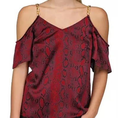 Womens Michael Kors Derby Chain -Large- Cold Shoulder 3/4 Sleeve Paisley Top