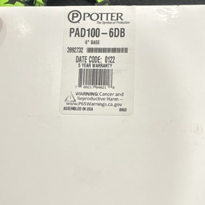 Potter PAD100-6DB 6'' Detector Base Fire Alarm Device MPN PAD100-6DB