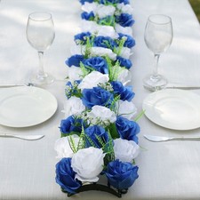 6 WHITE ROYAL BLUE Silk Rose Flower Panels Artificial Floral Home Decorations
