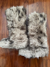 Women's Faux Fur Animal Print Bootie Slippers Gray EU 37 US 6.5 Slip-On