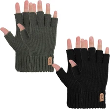 Grevosea 2 Pair Fingerless Gloves, Winter Half Finger Gloves Thickened Cashmere 