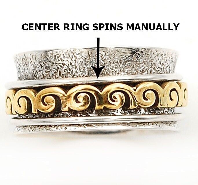 Two Tone Meditation Spinner 925 Solid Sterling Silver Band Ring Sz 7